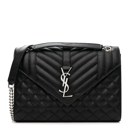 Grain De Poudre Textured Mixed Matelasse Triquilt Medium Monogram Satchel Black