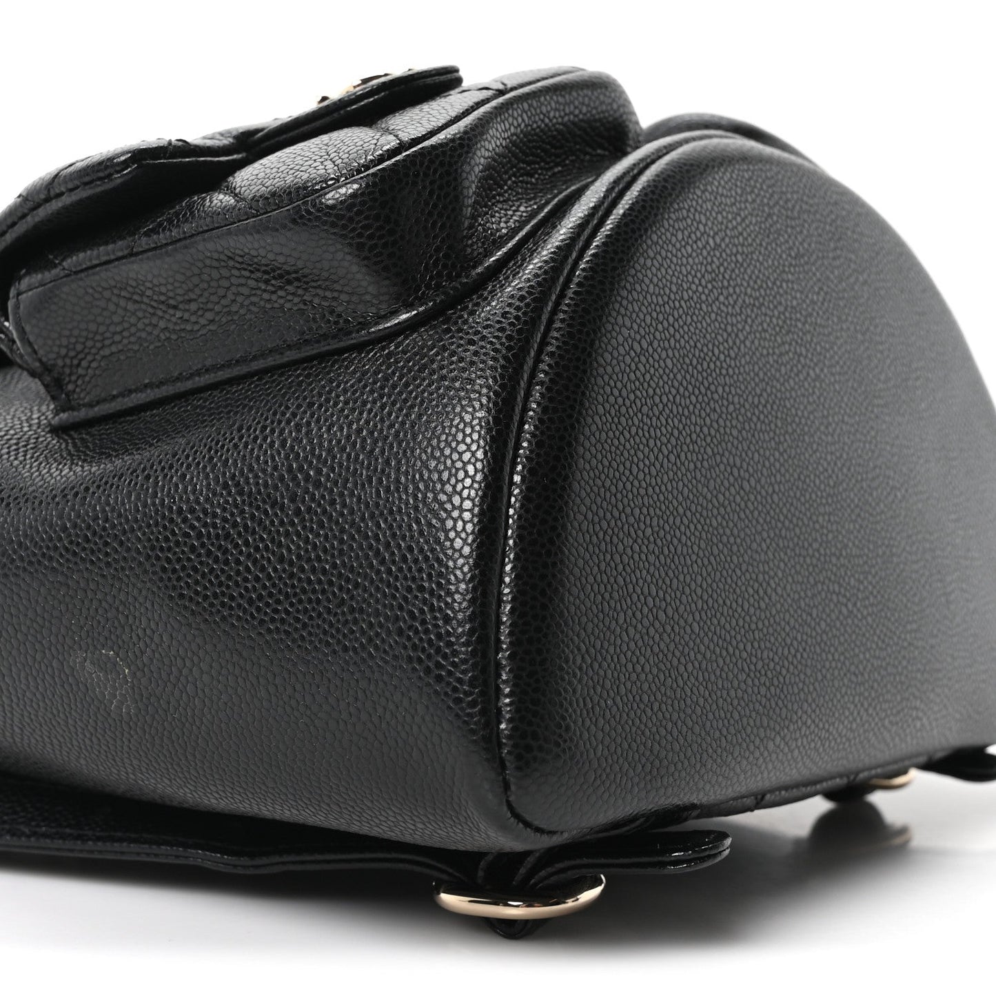 Shiny Caviar Quilted Medium Duma Pockets Drawstring Backpack Black