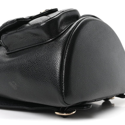 Shiny Caviar Quilted Medium Duma Pockets Drawstring Backpack Black