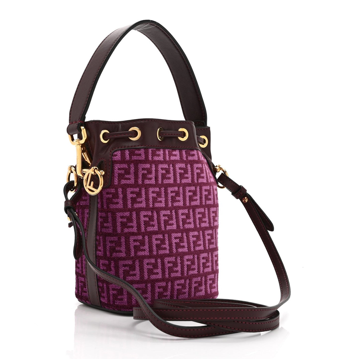 Chenille Vitello F is Fendi Micro FF Mini Mon Tresor Bucket Bag Rosso Roma