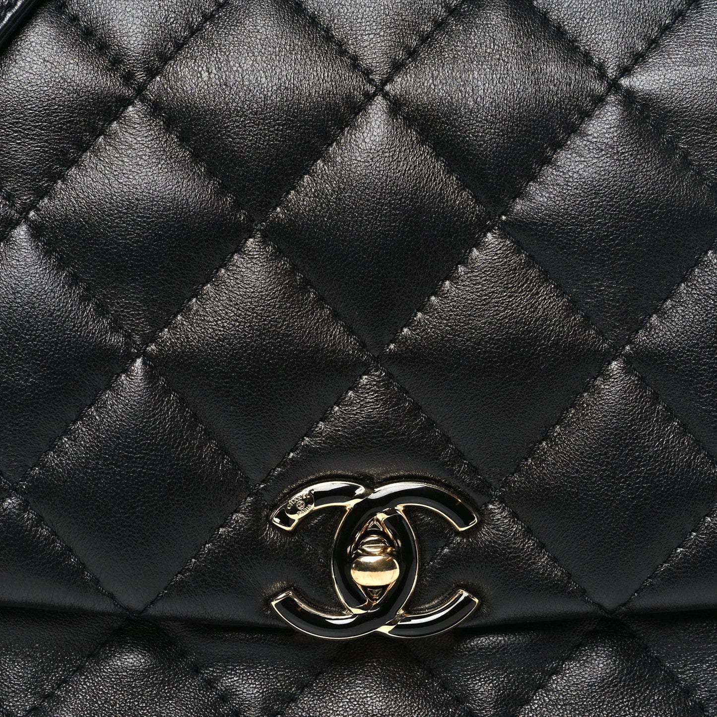 Lambskin Quilted Enamel CC Chain Frame Flap Black