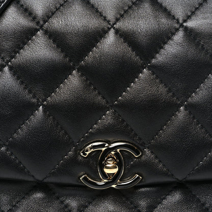 Lambskin Quilted Enamel CC Chain Frame Flap Black