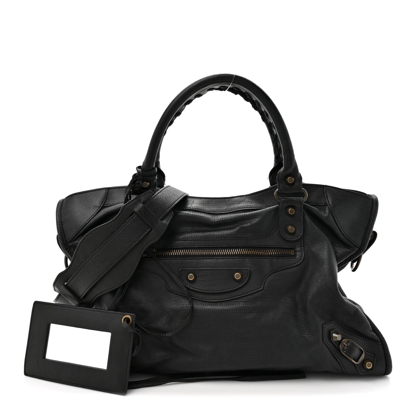 Calfskin Lizard Embossed Classic Hardware City Black