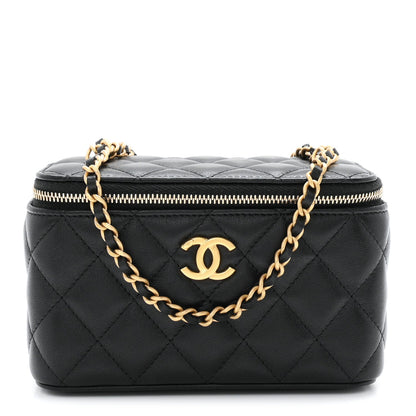 Lambskin Quilted Small Heart Vanity Case With Chain Black