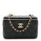Lambskin Quilted Small Heart Vanity Case With Chain Black