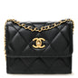 Lambskin Quilted Pearl Crush Card Holder With Chain Black