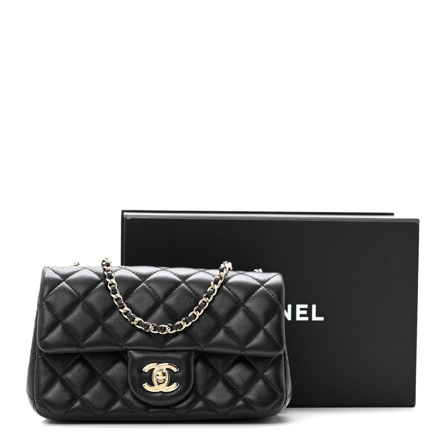Lambskin Quilted Mini Rectangular Pearl Crush Flap Black