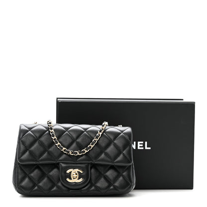 Lambskin Quilted Mini Rectangular Pearl Crush Flap Black