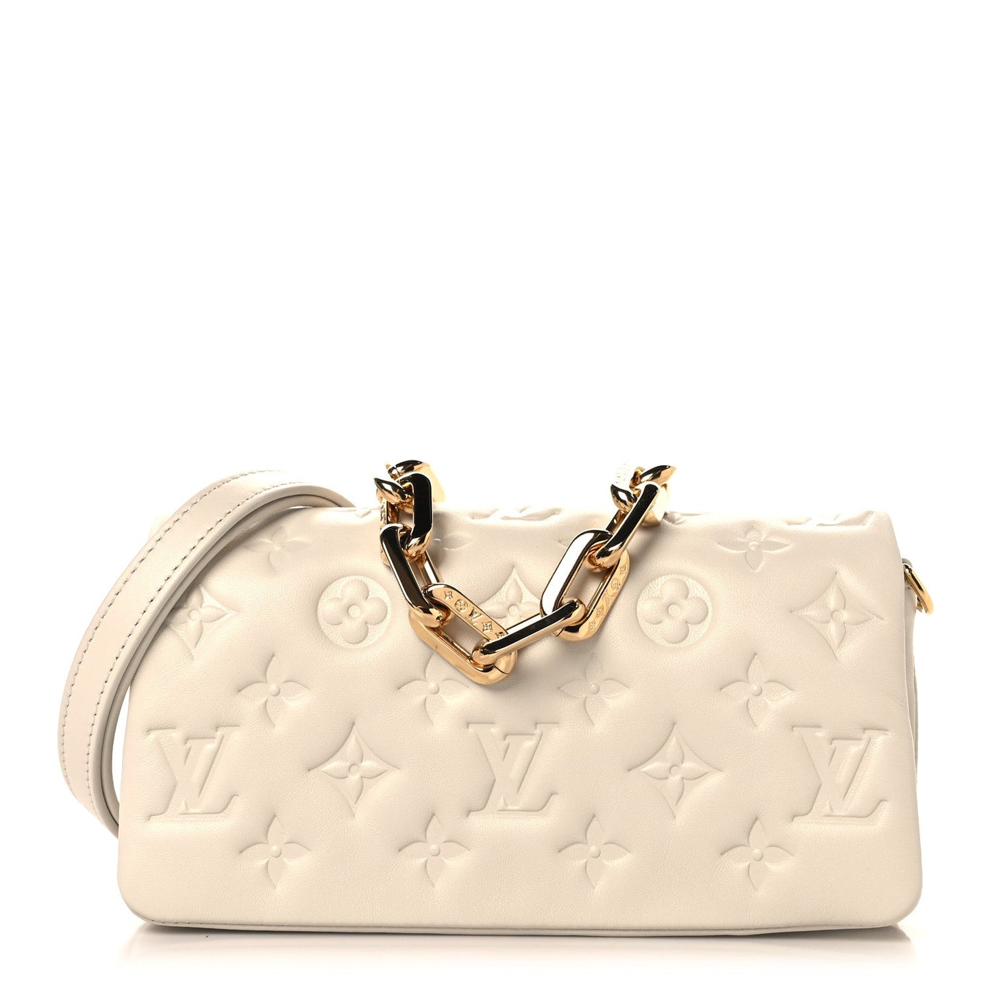 Lambskin Embossed Monogram Pochette Coussin Crossbody Creme