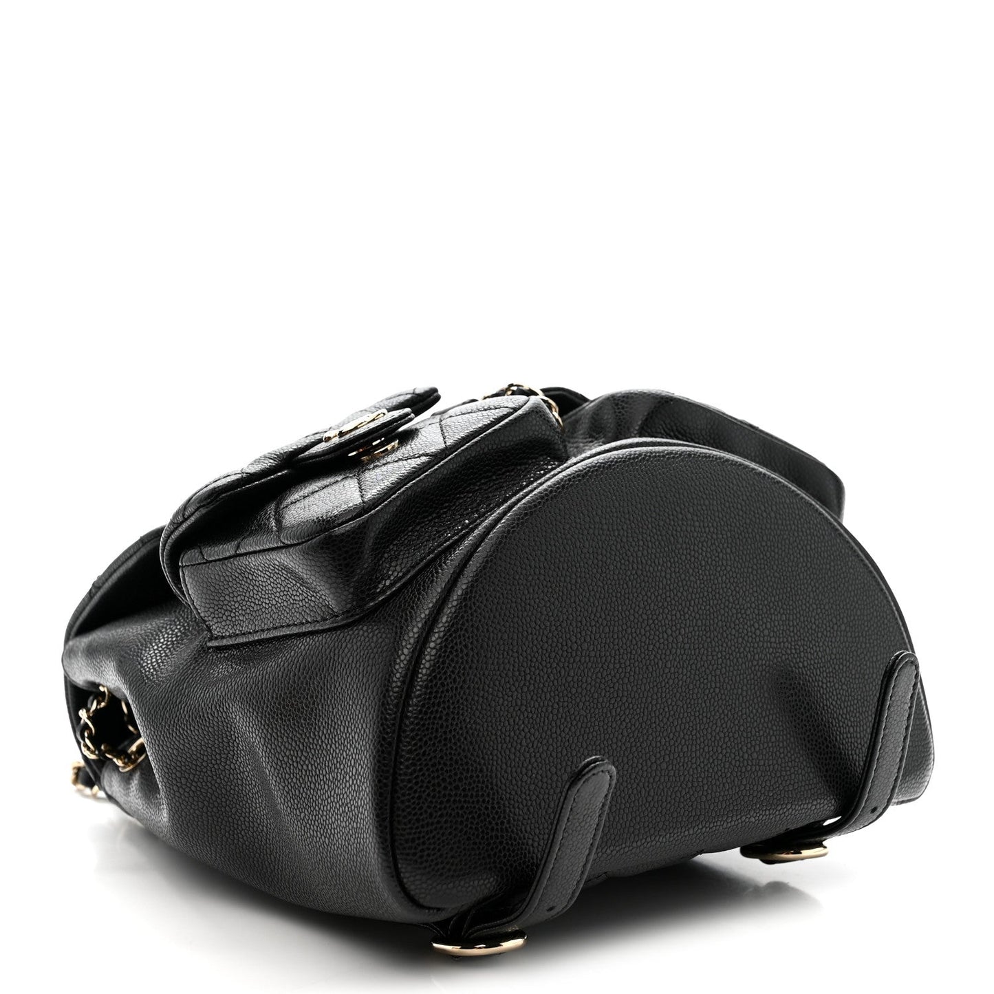 Shiny Caviar Quilted Medium Duma Pockets Drawstring Backpack Black