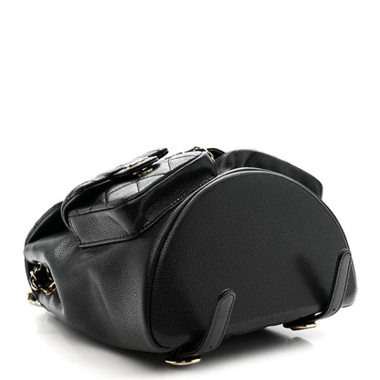 Shiny Caviar Quilted Medium Duma Pockets Drawstring Backpack Black