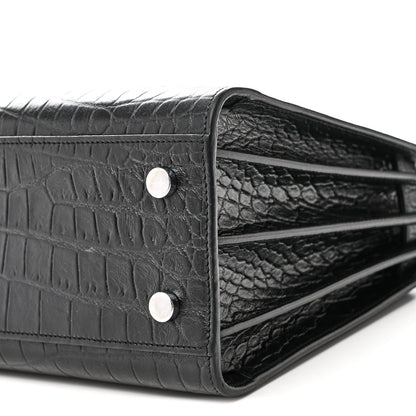 Calfskin Crocodile Embossed Baby Sac De Jour Black