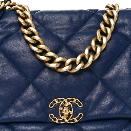 Goatskin Quilted Maxi Chanel 19 Flap Navy Blue