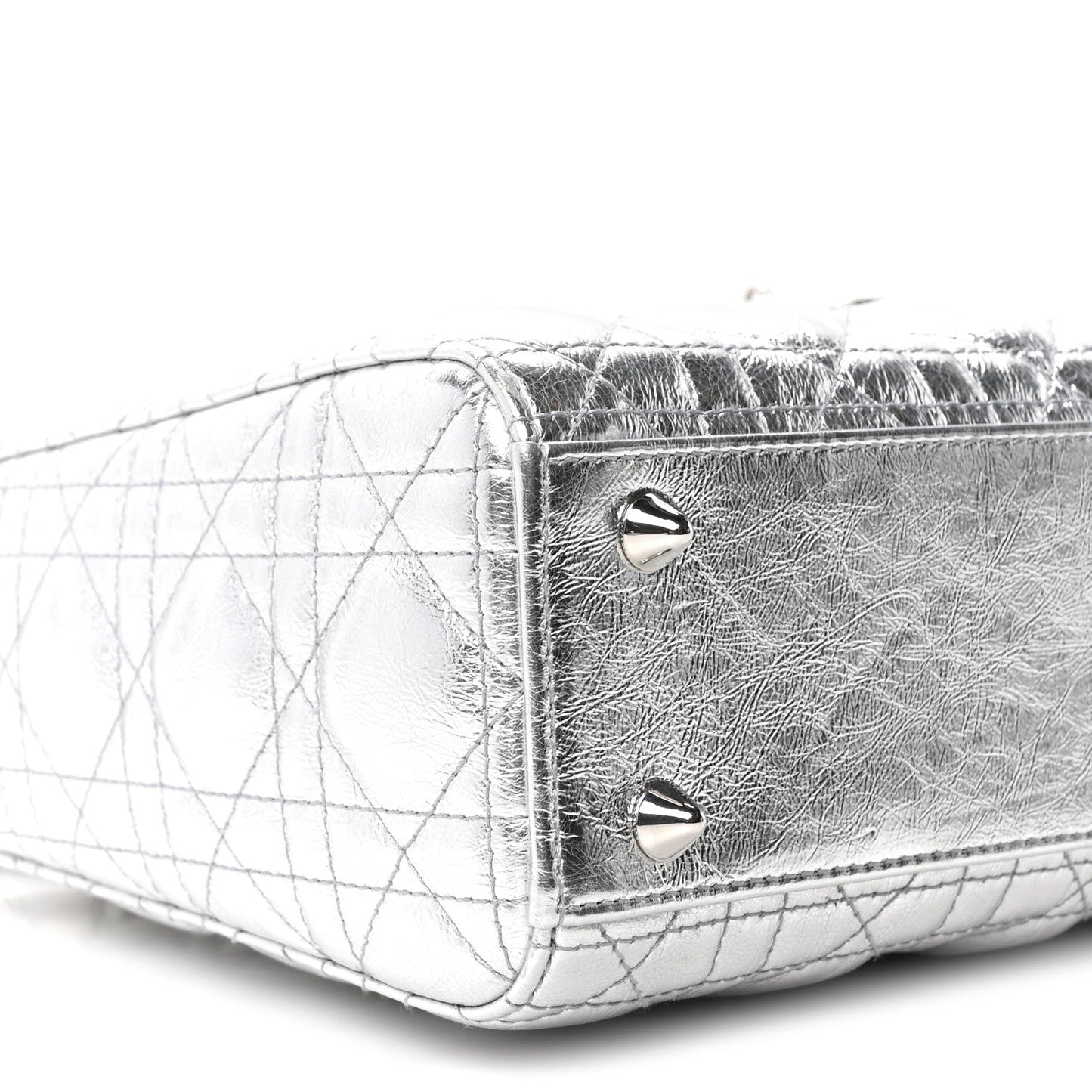 Metallic Grained Calfskin Cannage Small Lucky Badges My Lady Dior Silver