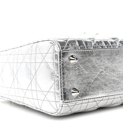 Metallic Grained Calfskin Cannage Small Lucky Badges My Lady Dior Silver