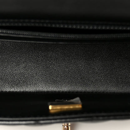 Lambskin Quilted Mini Rectangular Flap Black