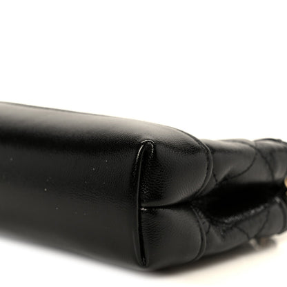 Shiny Lambskin Quilted Micro 31 Clutch With Chain Black