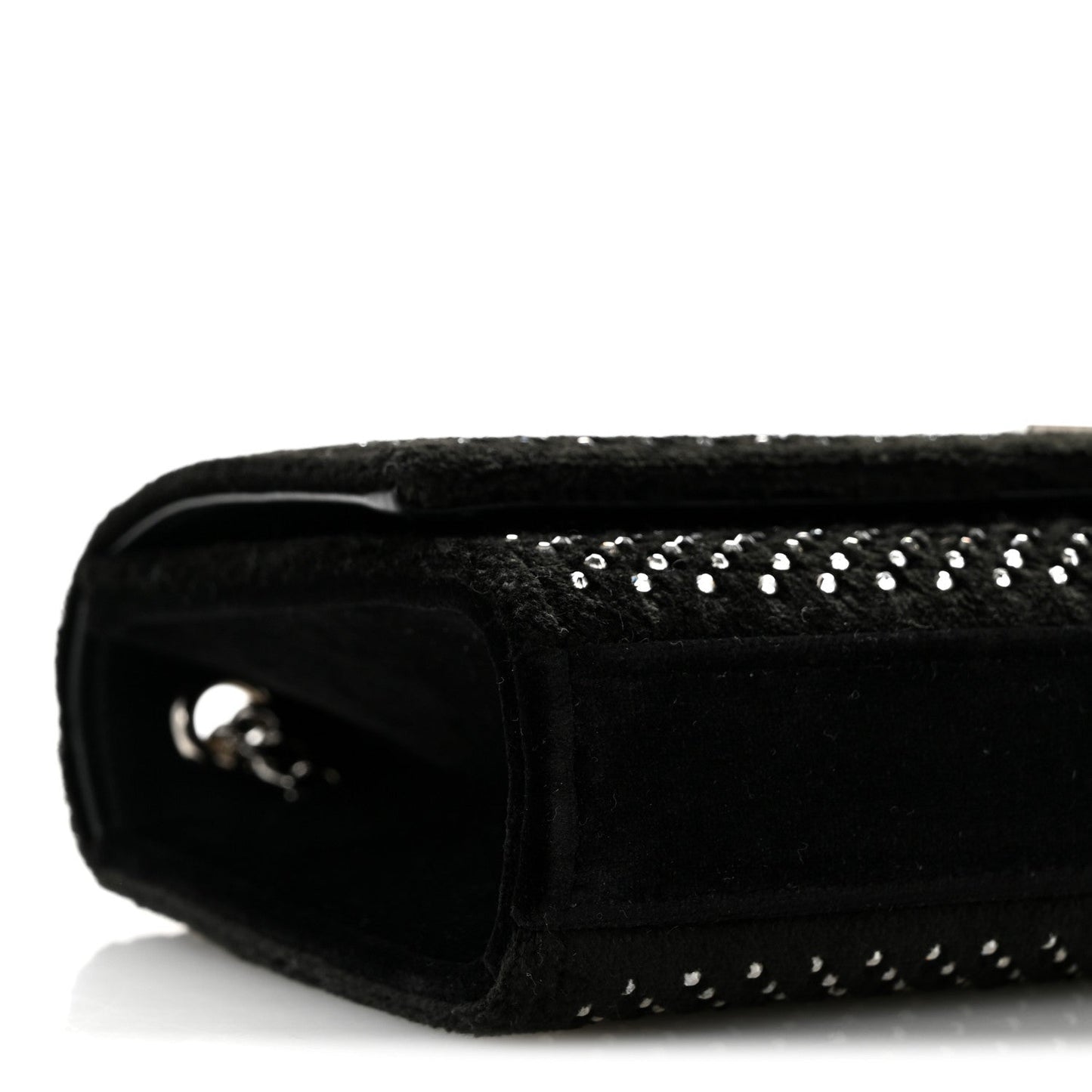 Velvet Crystal Studded Monogram Small Kate Satchel Black
