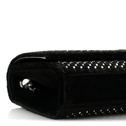 Velvet Crystal Studded Monogram Small Kate Satchel Black