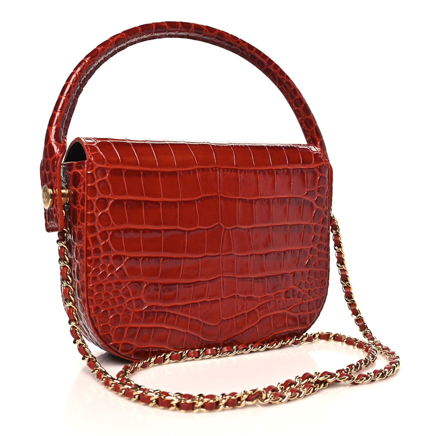 Calfskin Crocodile Embossed Turn Around Mini Flap Burgundy