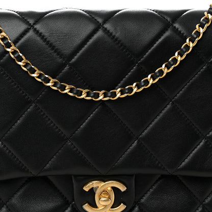 Lambskin Quilted Side Flap Black