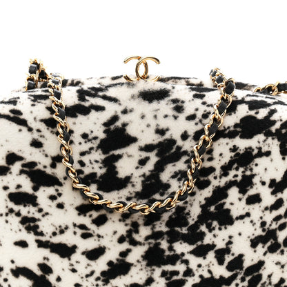 Lambskin Pony Hair Printed Clutch With Chain Black White