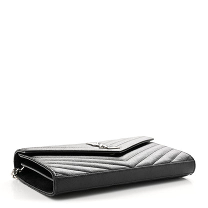 Grain De Poudre Matelasse Chevron Monogram Chain Wallet Black