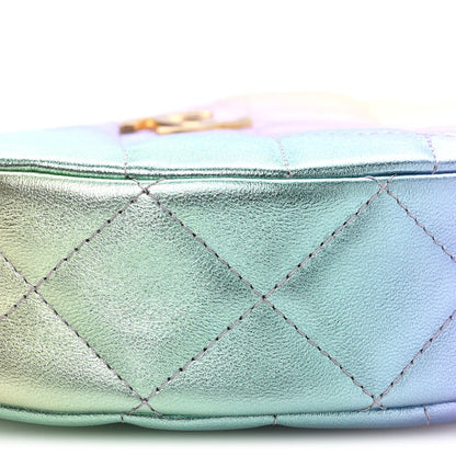 Gradient Metallic Lambskin Quilted Hobo Bag Pink Purple Green