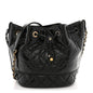 Shiny Aged Calfskin CC Chain Drawstring Bag Black