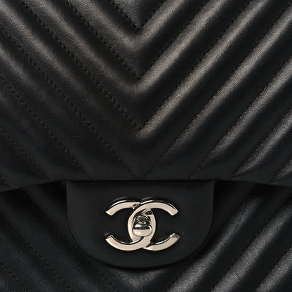 Lambskin Chevron Quilted Jumbo Double Flap Black