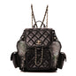 Shiny Lambskin Mesh Quilted Small Cargo Duma Drawstring Backpack Black