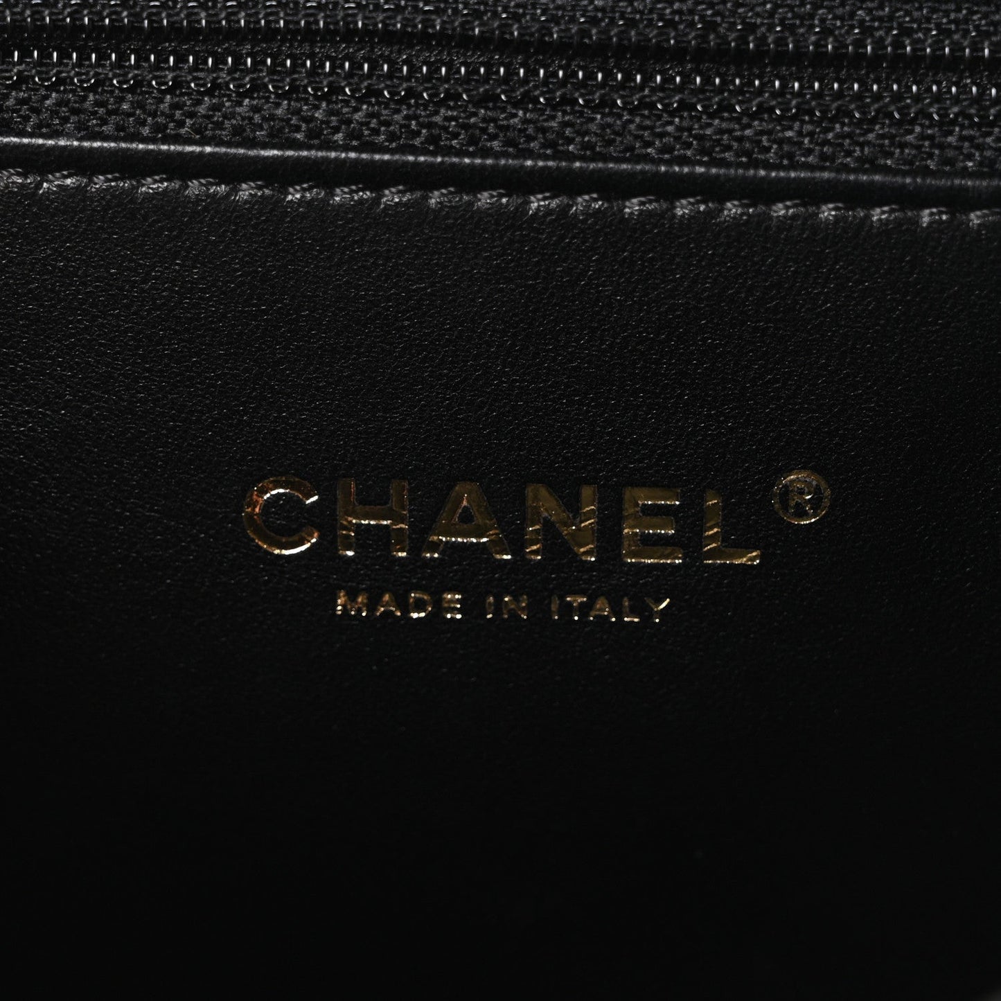 Calfskin Chevron Quilted Medal Flap Black