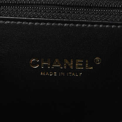Calfskin Chevron Quilted Medal Flap Black