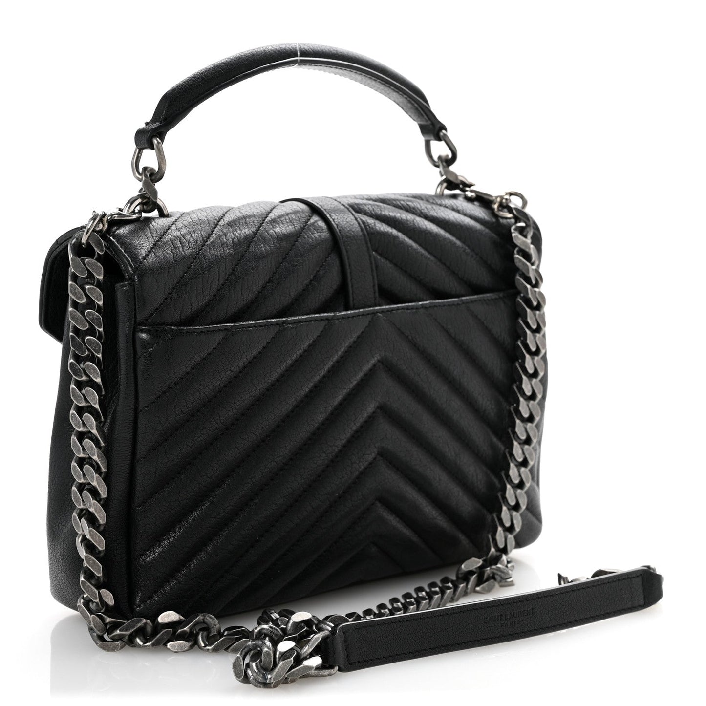 Sheepskin Matelasse Chevron Monogram Medium College Bag Black