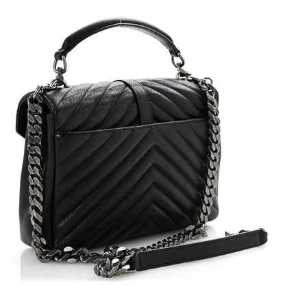 Sheepskin Matelasse Chevron Monogram Medium College Bag Black