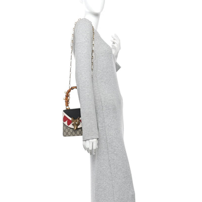 GG Supreme Monogram Goatskin Pearl Mini Fox Broche Bamboo Top Handle Bag Beige Ebony Black Hibiscus Red Mystic White