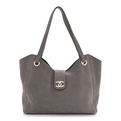 Grained Nubuck Caviar Quilted Large Shopping Bag Grey