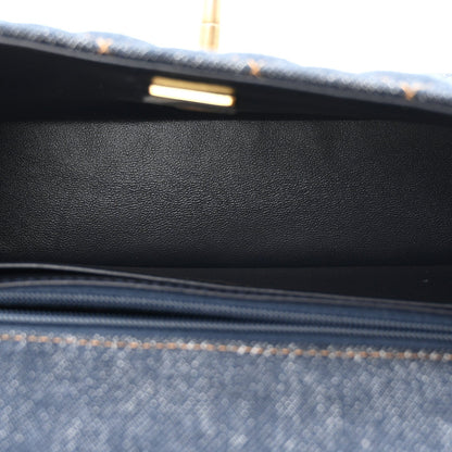 Denim Quilted Mini Rectangular Flap Dark Blue
