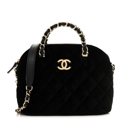Velvet Quilted Shiny Coco Clutch With Chain Black
