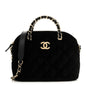 Velvet Quilted Shiny Coco Clutch With Chain Black