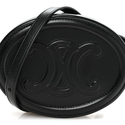 Smooth Calfskin Cuir Small Triomphe Oval Crossbody Purse Black