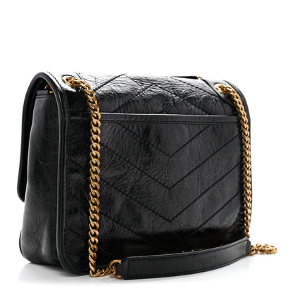 Crinkled Lambskin Matelasse Monogram Baby Niki Chain Satchel Black