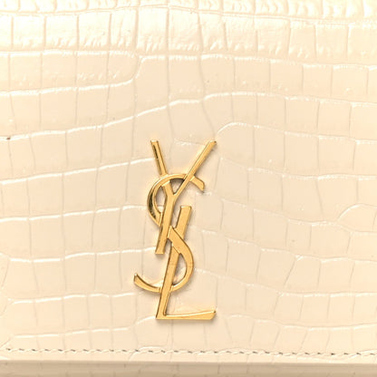 Crocodile Embossed Monogram Phone Holder Crossbody Blanc Vintage