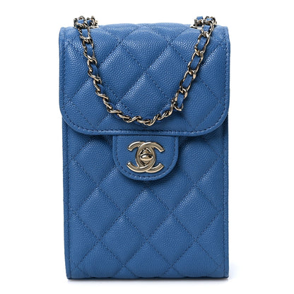 Caviar Quilted Classic Phone Holder Blue