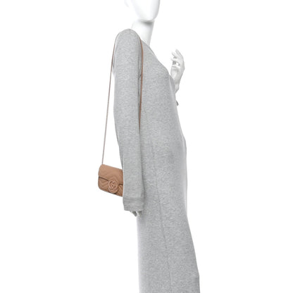 Calfskin Matelasse Monochrome Super Mini GG Marmont Shoulder Bag Camelia