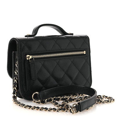 Caviar Quilted Business Affinity Clutch With Chain Black