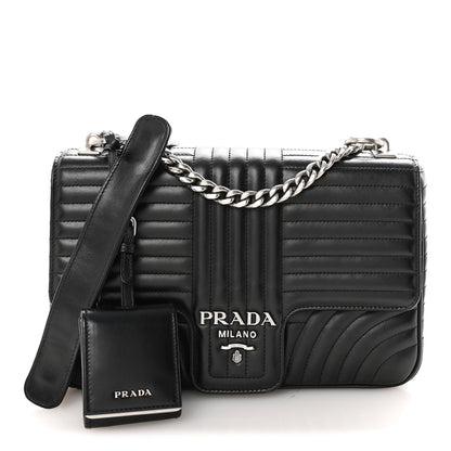 Soft Calfskin Impunture Diagramme Large Chain Flap Shoulder Bag Black