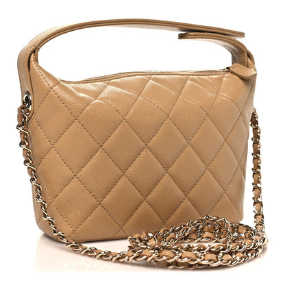 Caviar Quilted Hobo Dark Beige