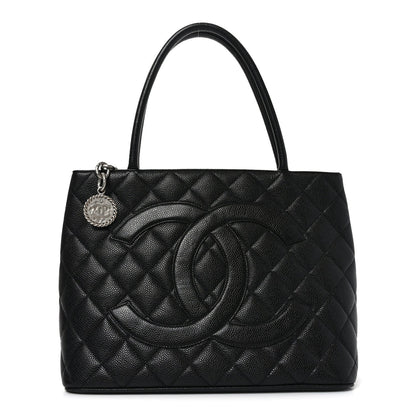 Caviar Quilted Medallion Tote Black
