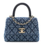 Washed Denim Quilted Coco Handle Clutch With Chain Blue